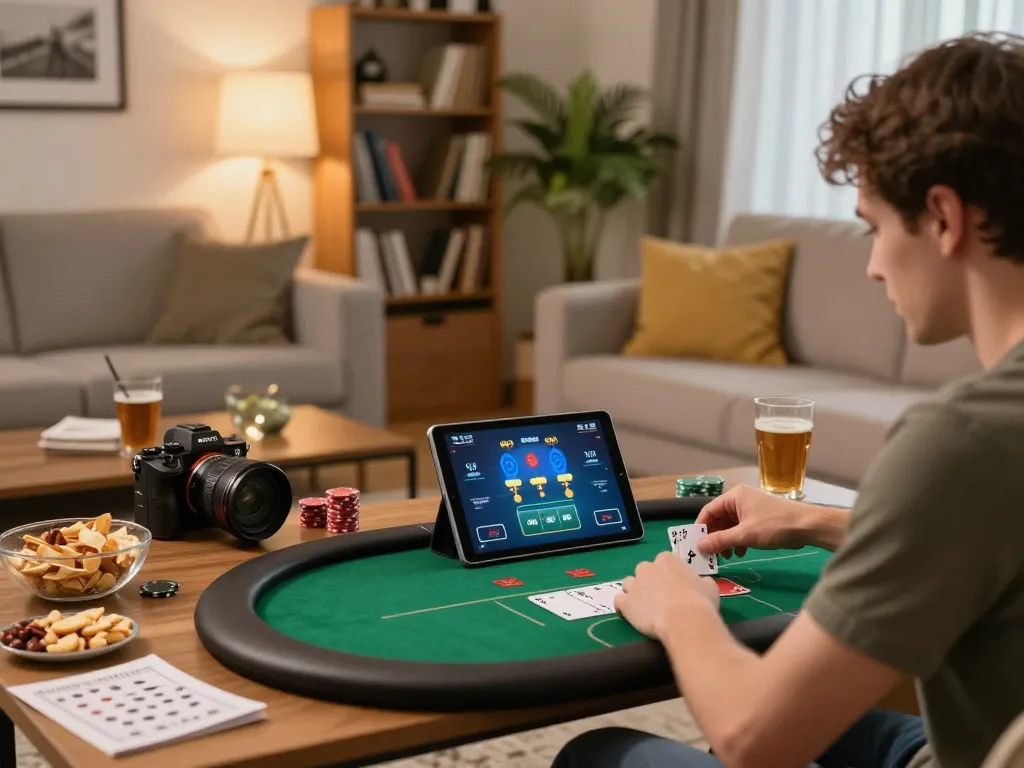 Engaging in serious gameplay using the LOTO188 LINK during a cozy home poker session