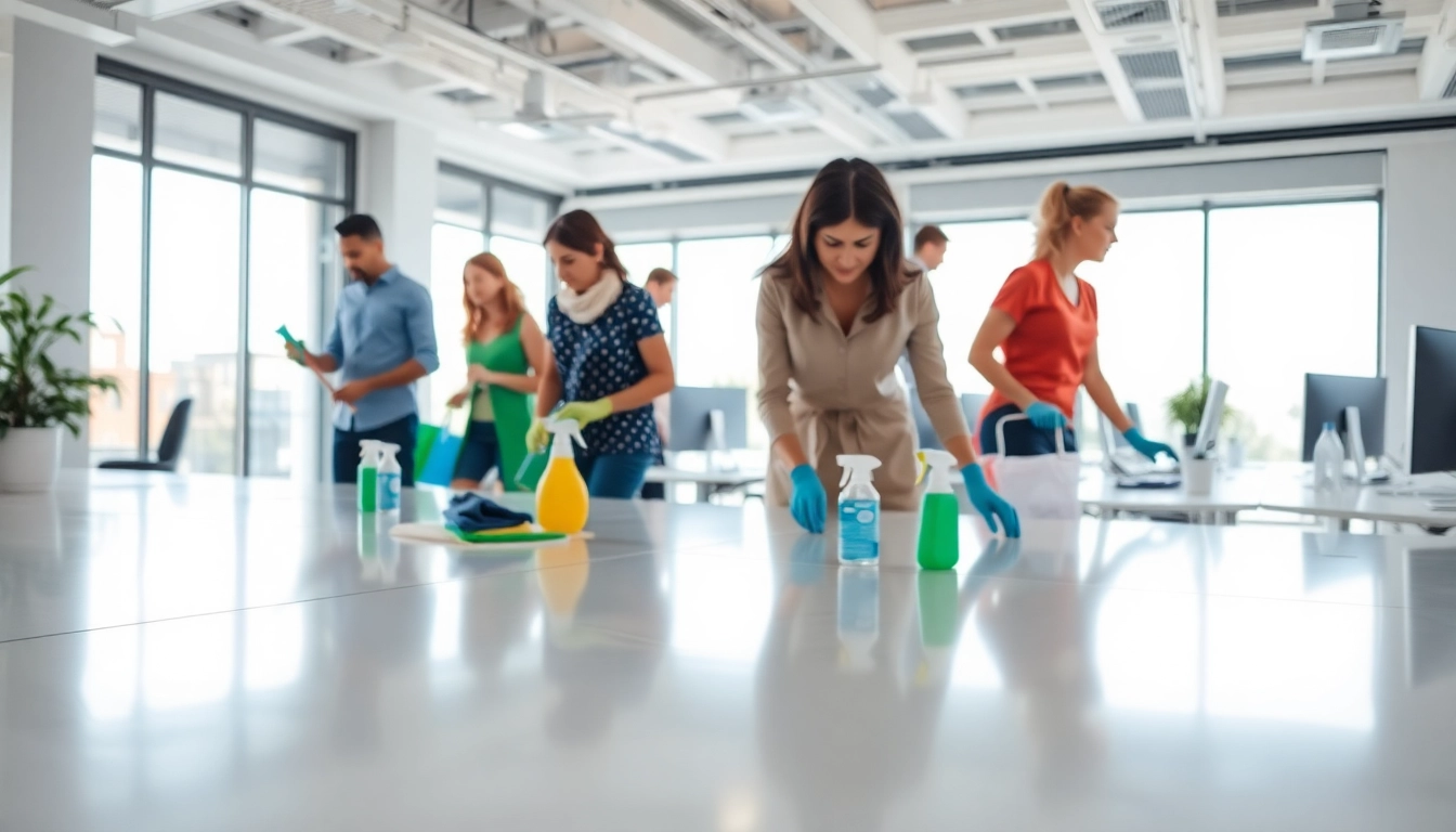 Cleaning services near me presented by a professional cleaning team in an office setting.