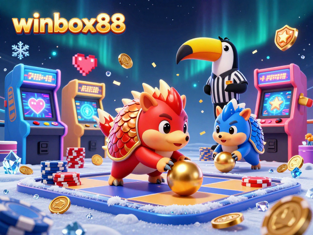 Experience the excitement of winbox88 with lively pangolins battling in a dynamic casino scene.