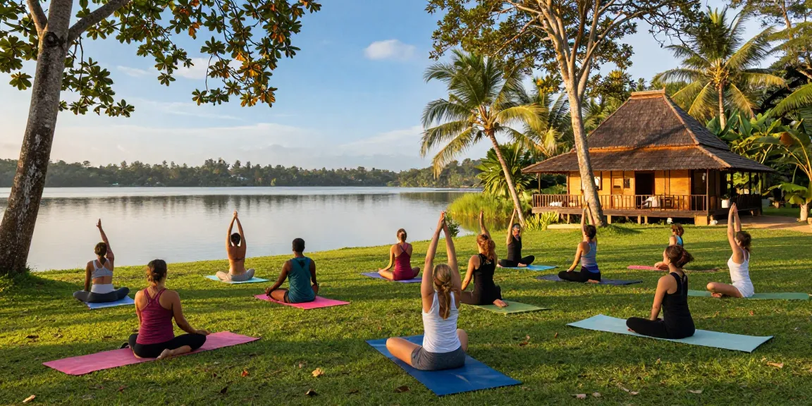Retreat venue Sri Lanka offering serene lake views for yoga and relaxation.