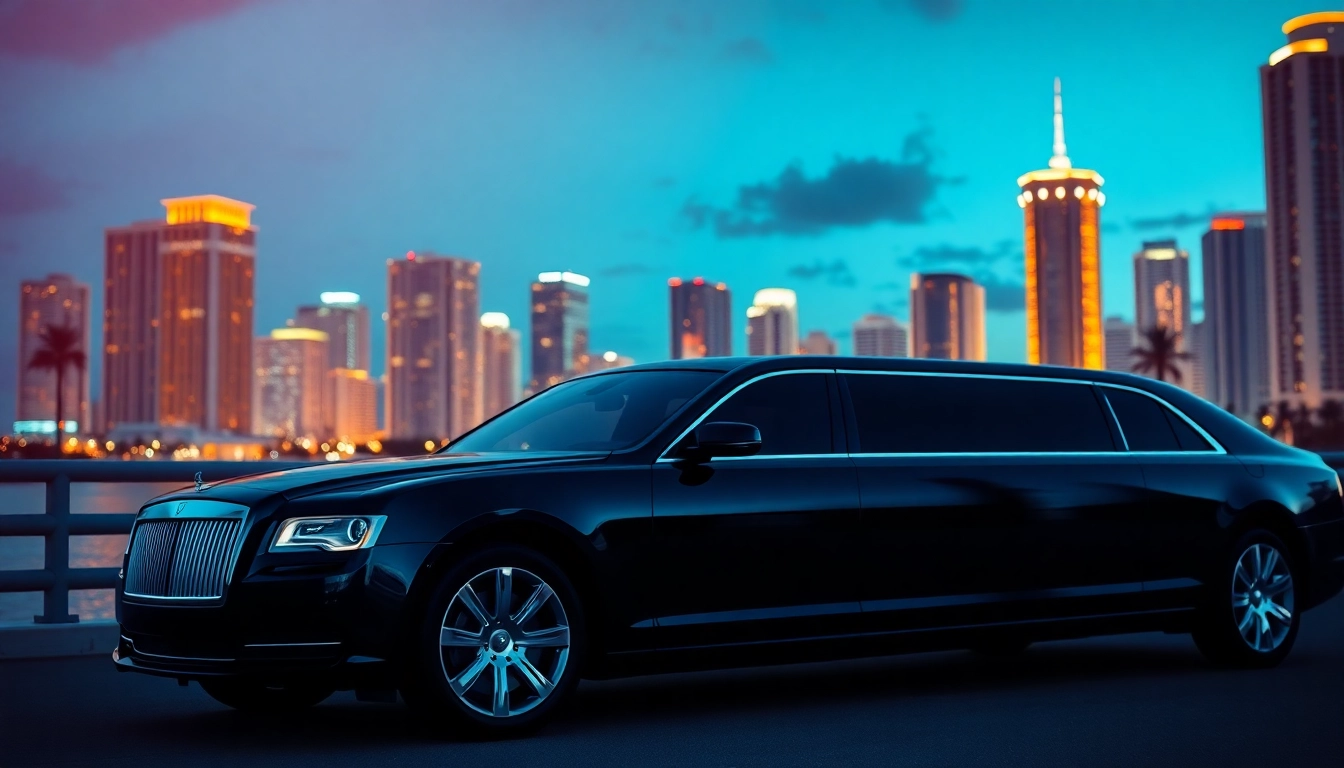 Limo companies in Miami offering luxurious services with stunning skyline background.