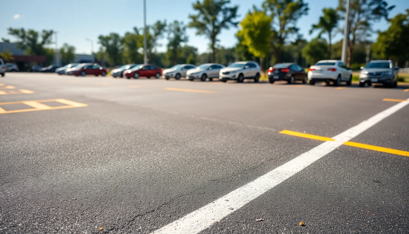 Parking lot striping County Line Road MS demonstrating freshly painted lines in a well-organized parking area.