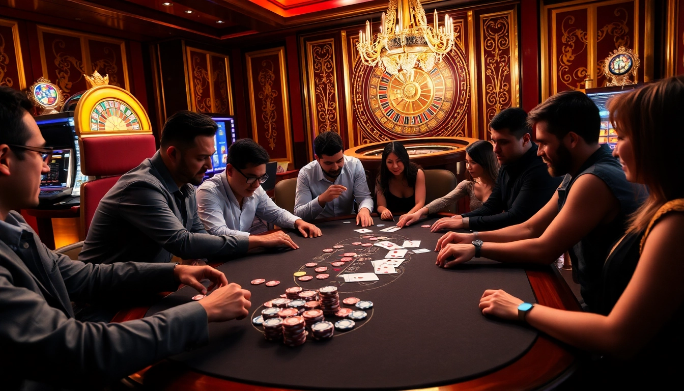 Engage with the thrill of gaming at 789betcom, featuring a vibrant casino setting with poker tables and slot machines.