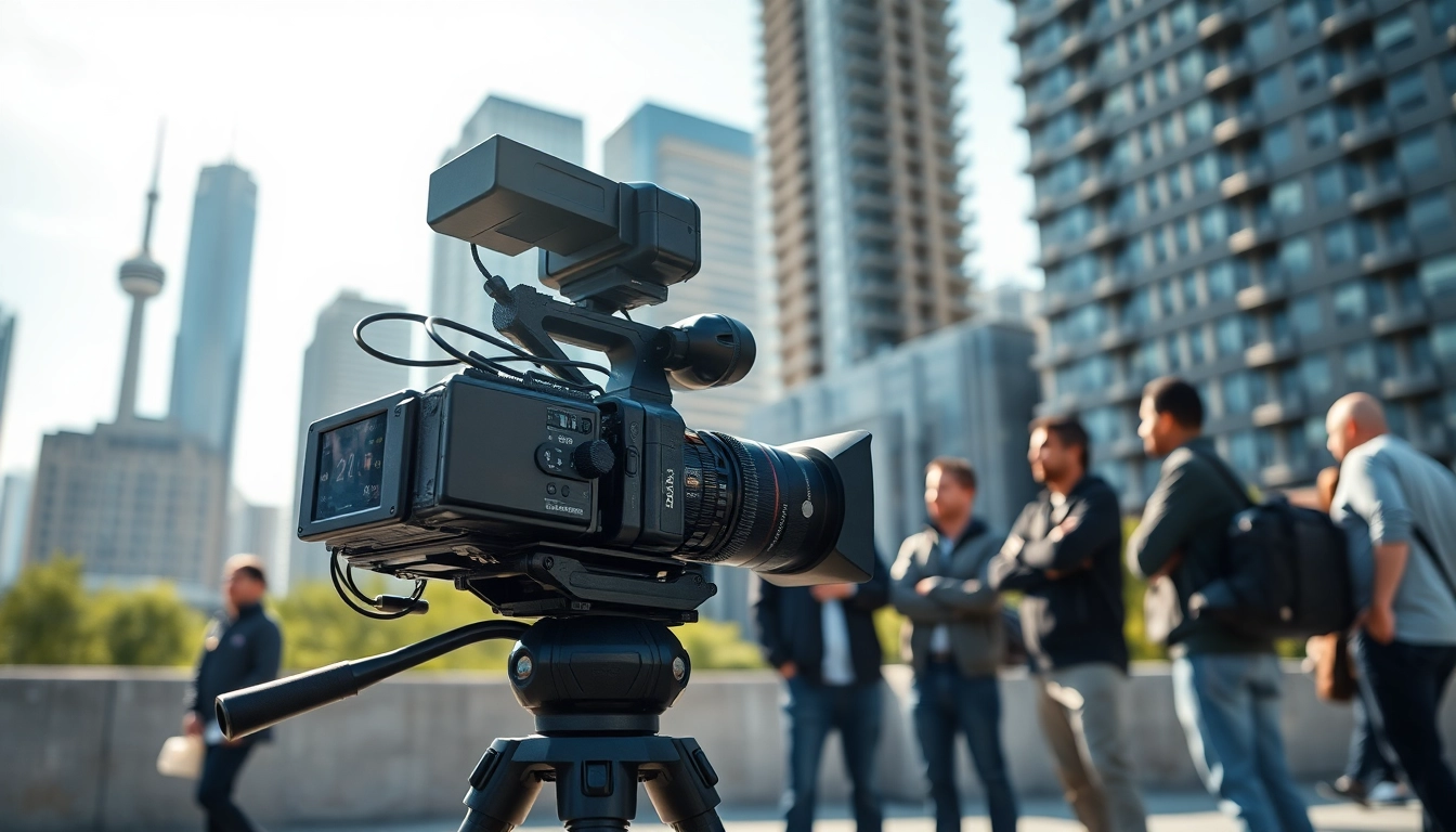 Creating engaging Commercial videography toronto scenes with professional filmmakers in a vibrant city setting.