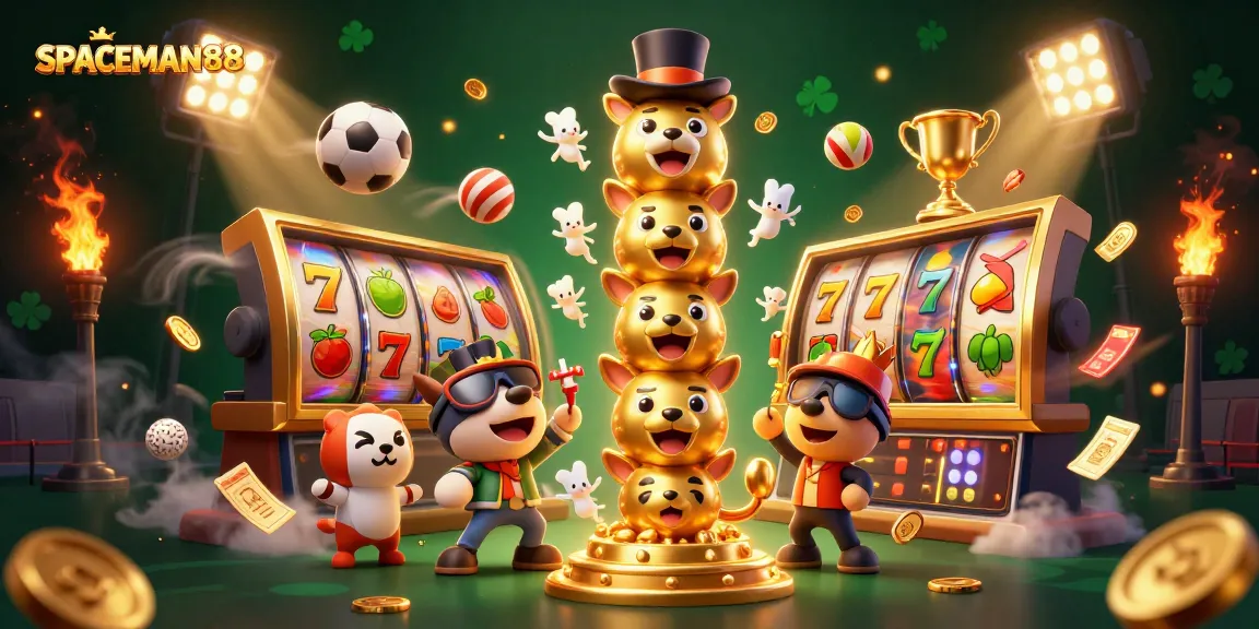 Experience the thrill of SPACEMAN88 with dynamic slot reels, vibrant game elements, and a captivating golden totem.