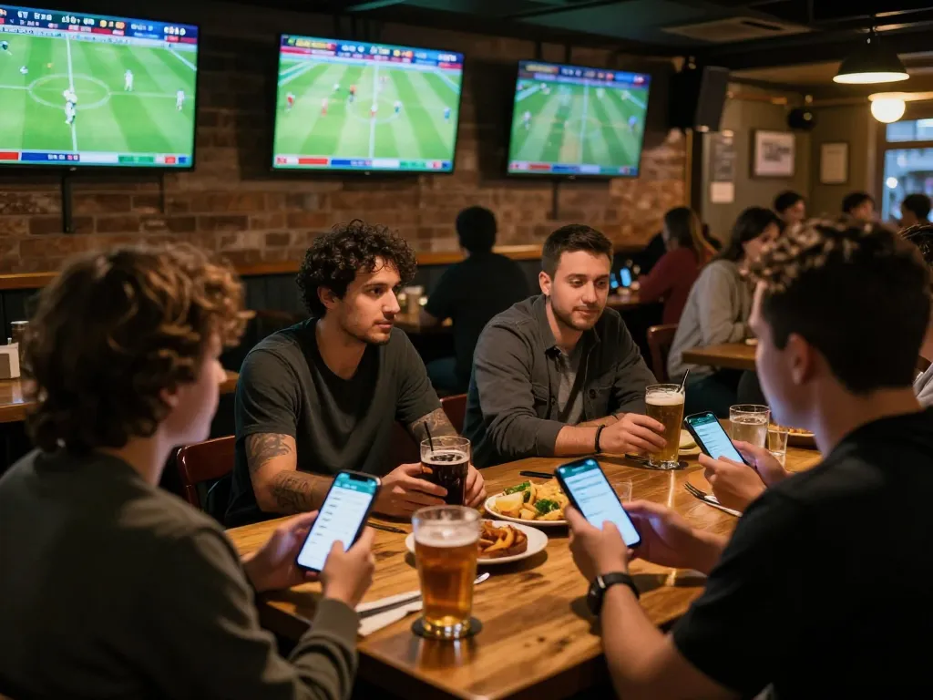 Soi Kèo enthusiasts intensely placing bets during live sports events, showcasing excitement and engagement