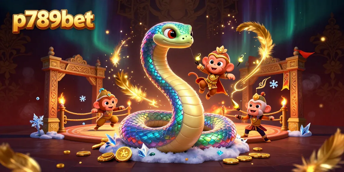 Trải nghiệm cá cược đặc sắc tại p789bet với hình ảnh thần rắn và vương miện khỉ sáng tạo.