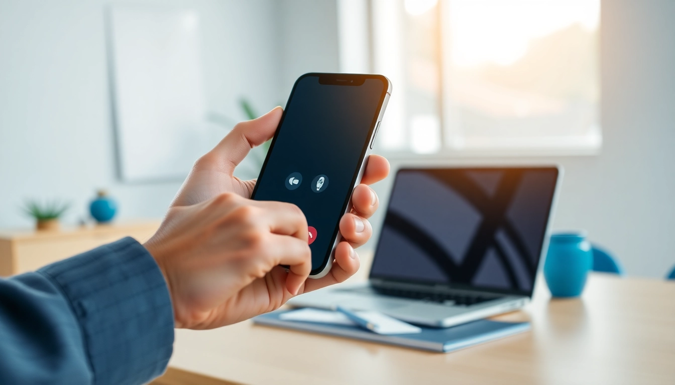 Capture call recording features on a smartphone in a professional office setting.