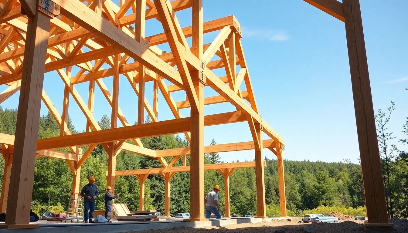 Crafting a Structural Timber Frame amidst lush greenery and natural sunlight.