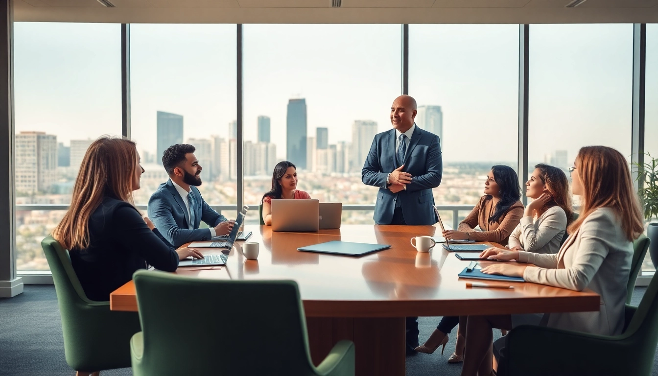 Engaging business coach san diego leading a professional meeting in a modern office setting.
