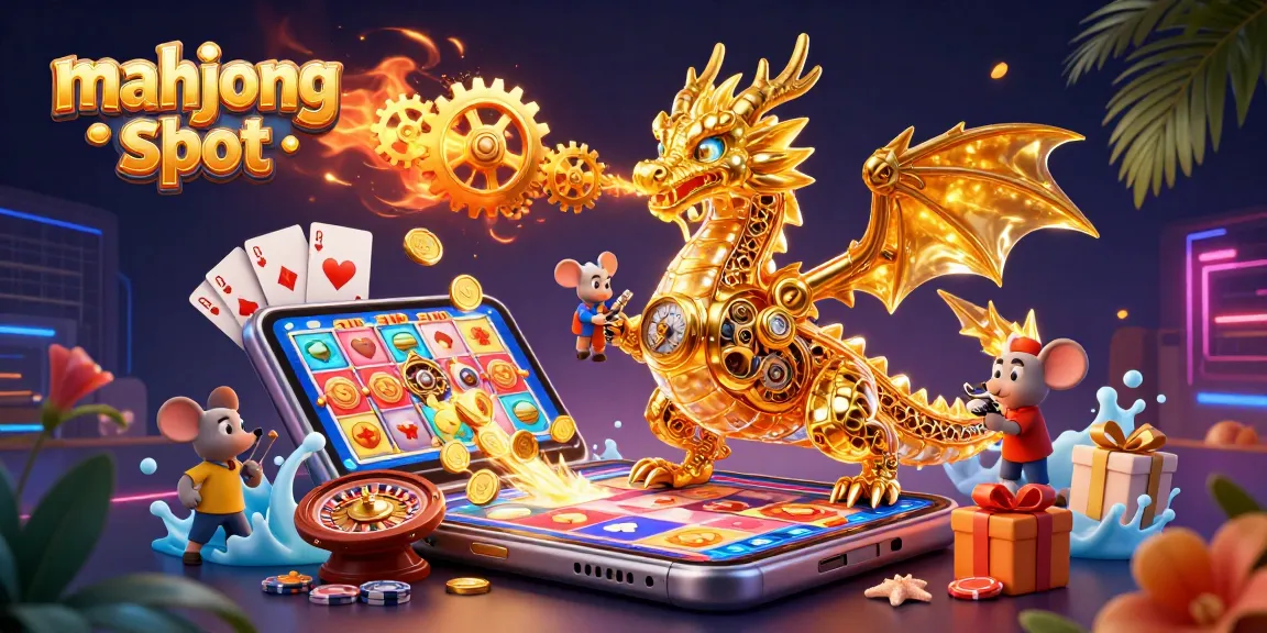 Experience the mahjong slot excitement with a golden dragon and dynamic casino elements.