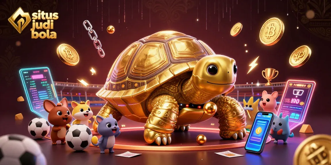 Bet on situs judi bola with exciting sports scenes, showcasing betting slips and trophies.
