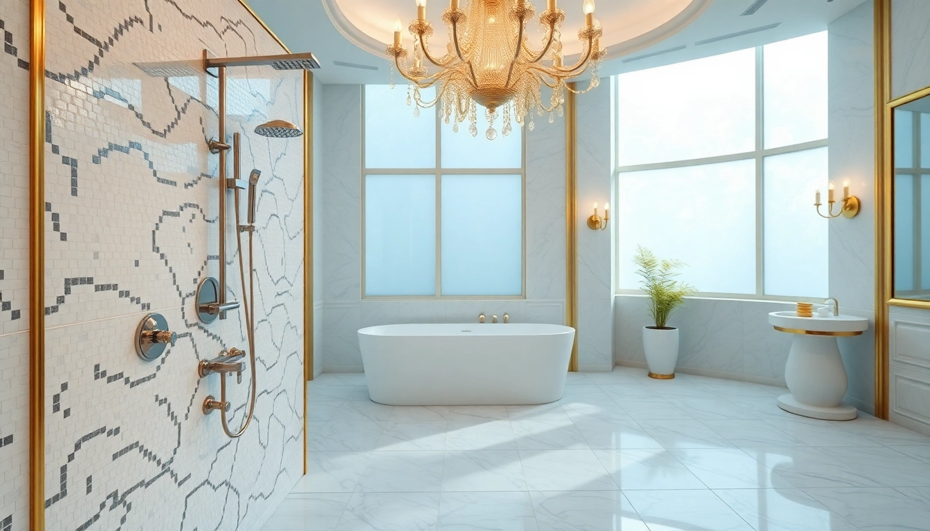 Experience elegant showers in a luxurious bathroom setting with intricate details and calming ambiance.