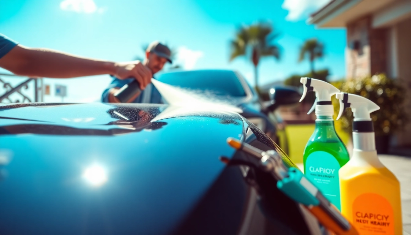 Experience mobile detailing Pembroke Pines with a professional technician cleaning a luxury car.