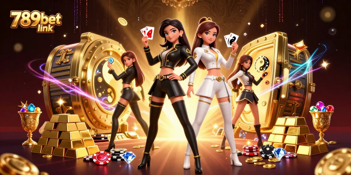 Engage with 789bet link: Stunning twin Asian women showcasing poker skills with lavish casino elements.