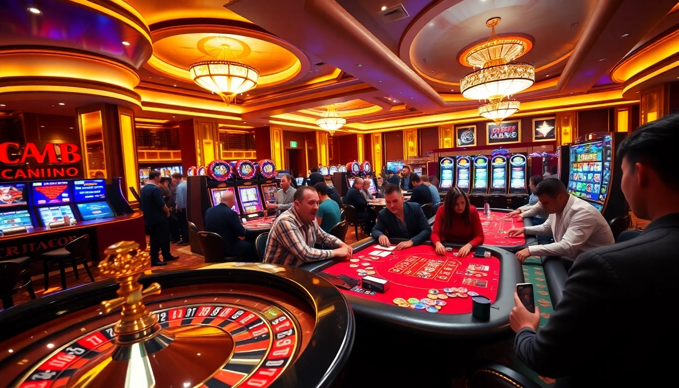 Engaged players enjoying the thrilling atmosphere at thabet casino with roulette and poker games.