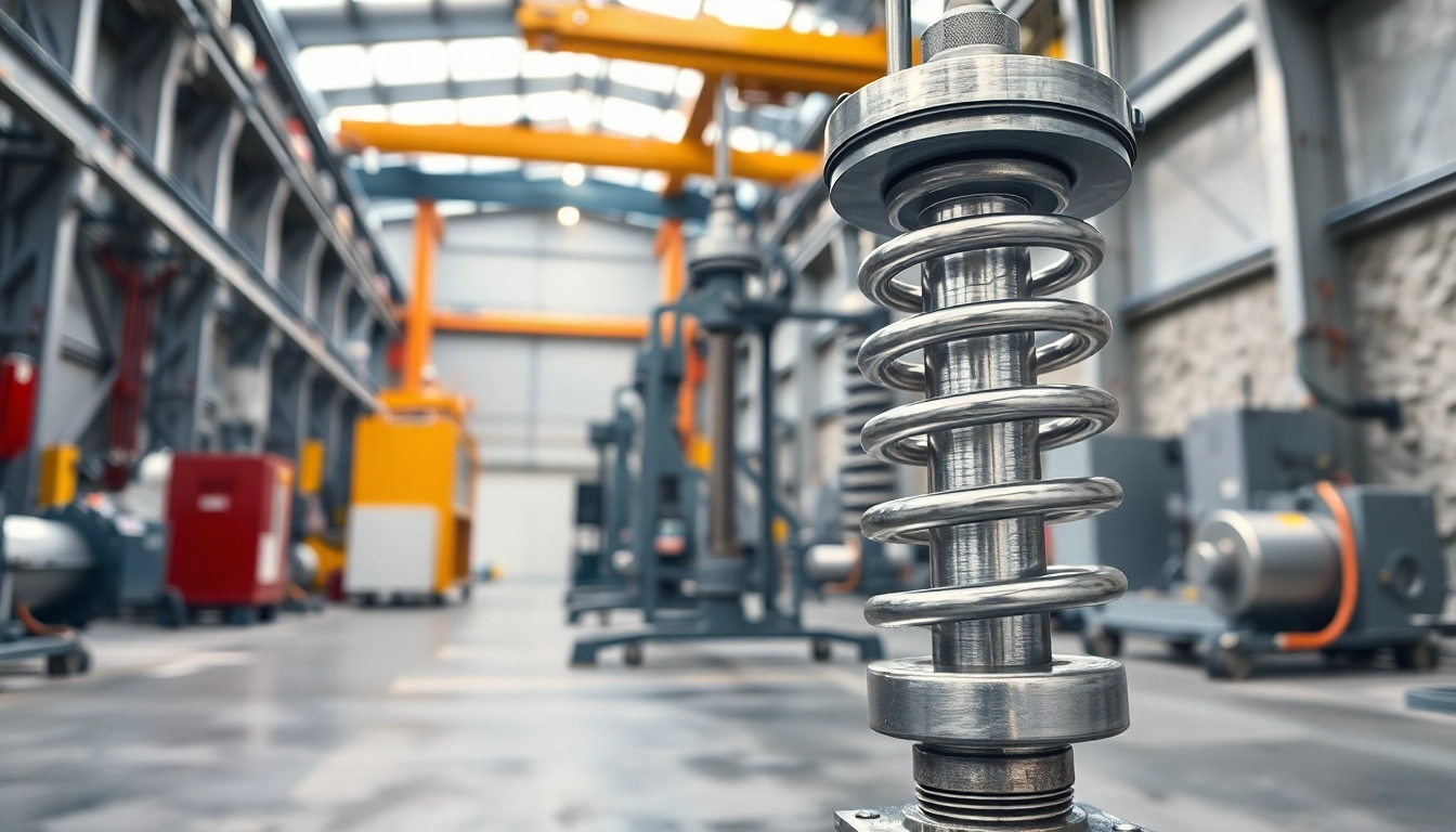 Gas Spring Supplier showcasing a close-up of a metallic gas spring in an industrial setting.