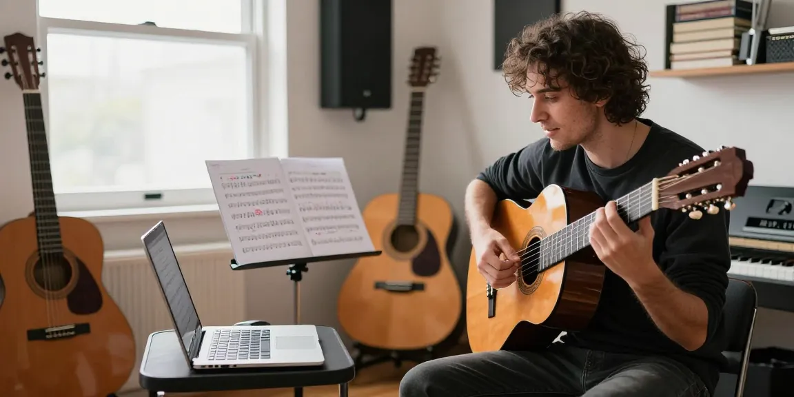 Guitar Coach Online offers personalized classical guitar lessons in a bright home studio setting.