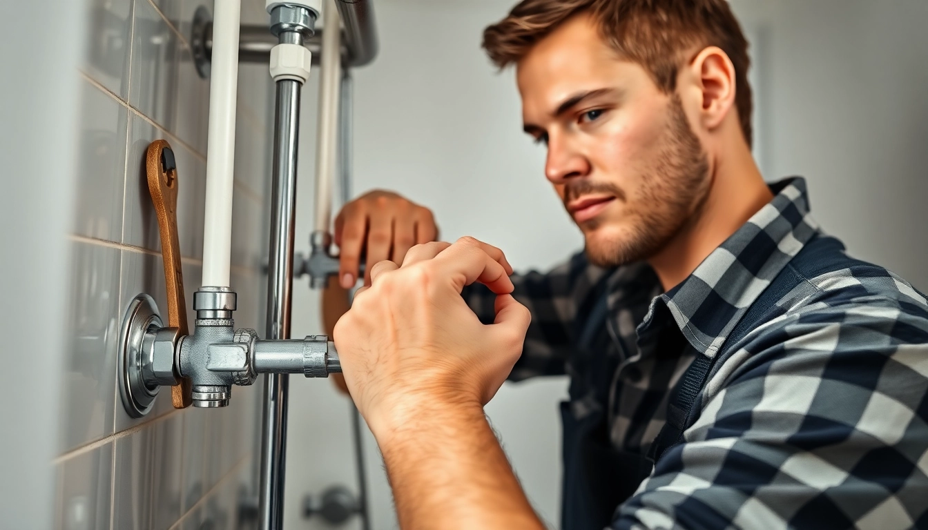 Plumbing apprenticeship in action, showcasing a plumber connecting pipes during a home renovation.