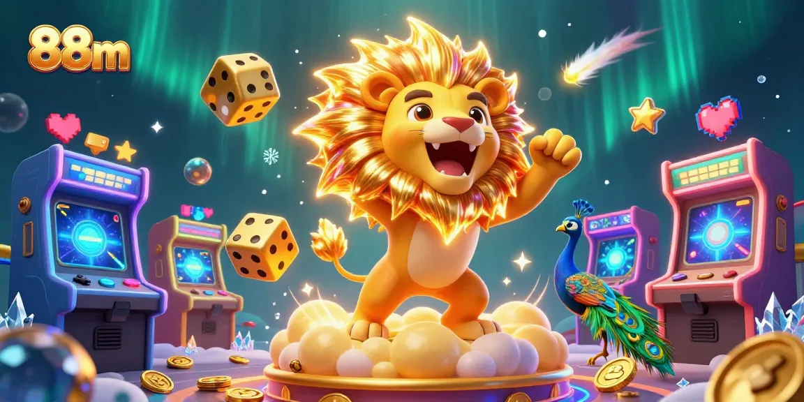 Bet on 88m with vibrant slot games amid a dazzling animated scene.