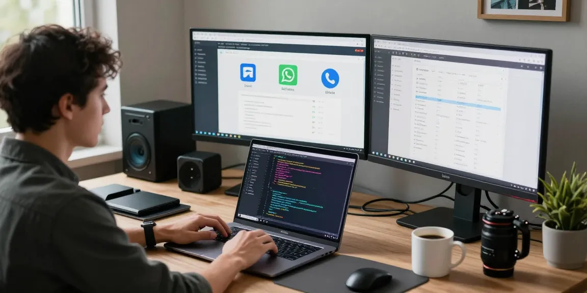 WhatsApp下載 in a professional coding workspace with a developer focused on messaging tools and collaboration.
