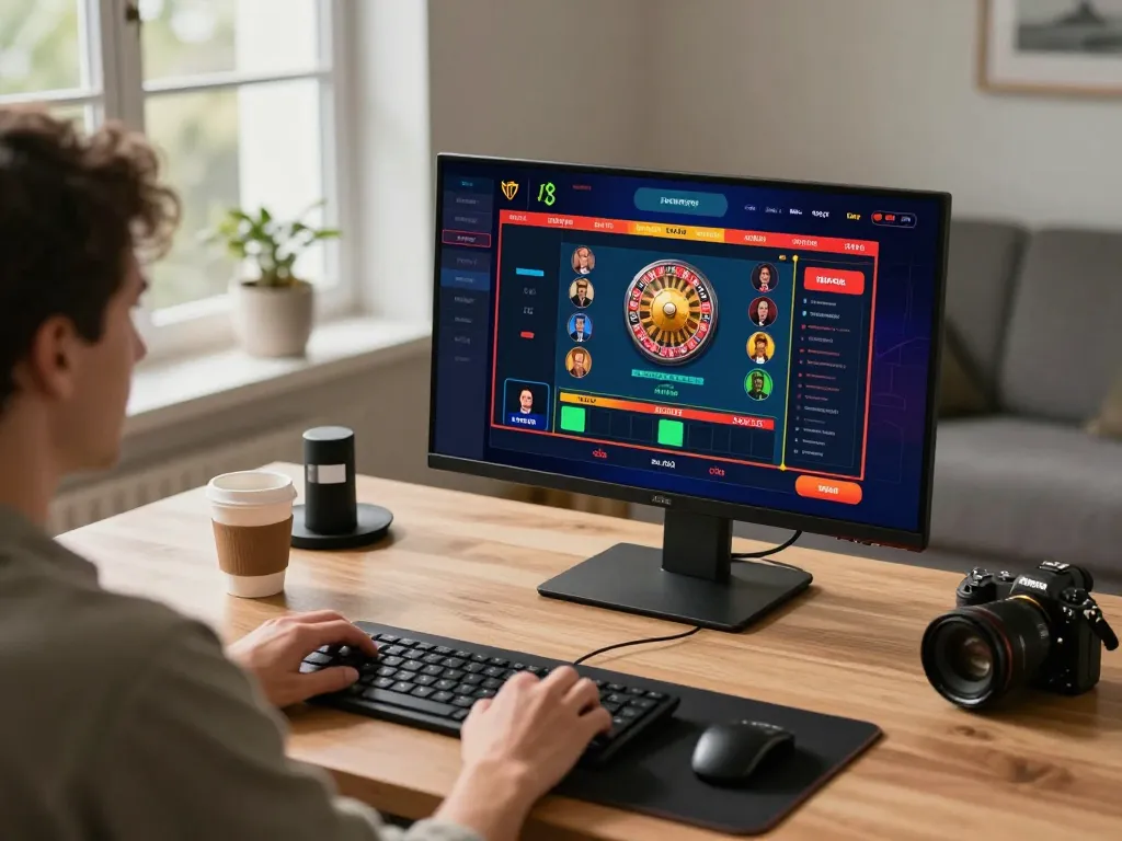 Engaged player using kkwin live casino app on desktop for online gaming.