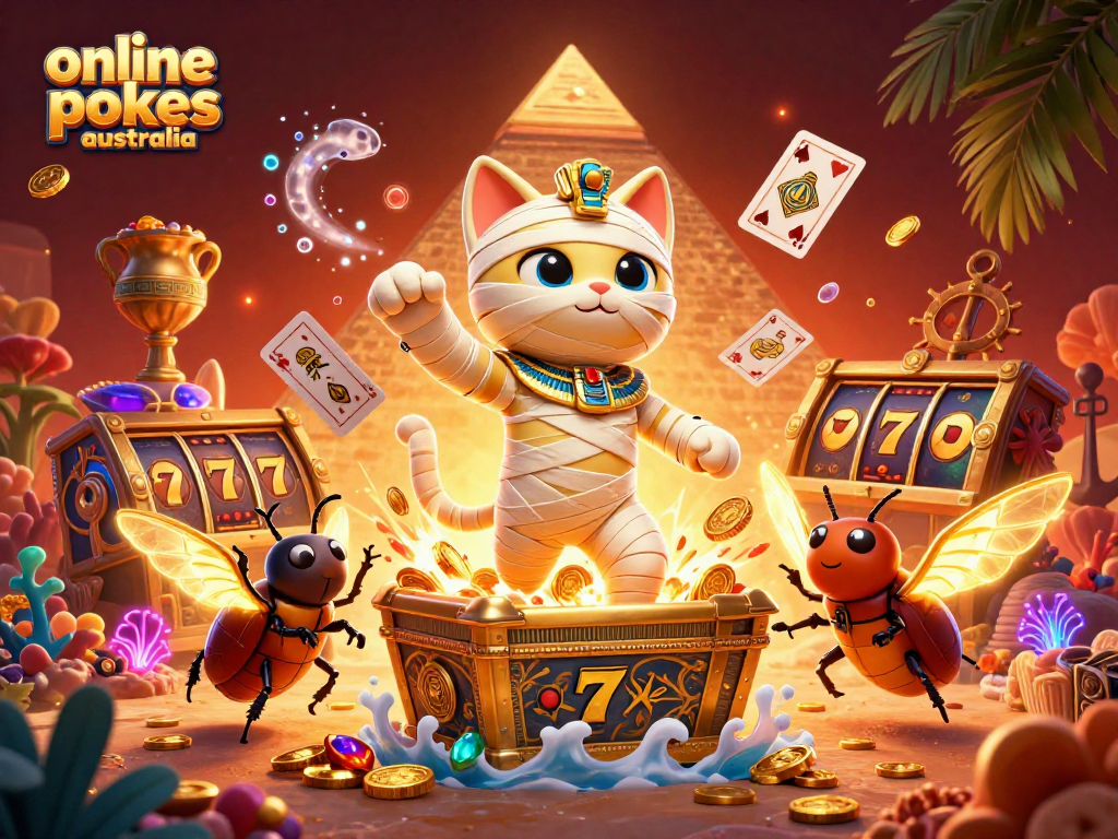 Engage with online pokies Australia featuring vibrant slot elements and dynamic 3D characters.