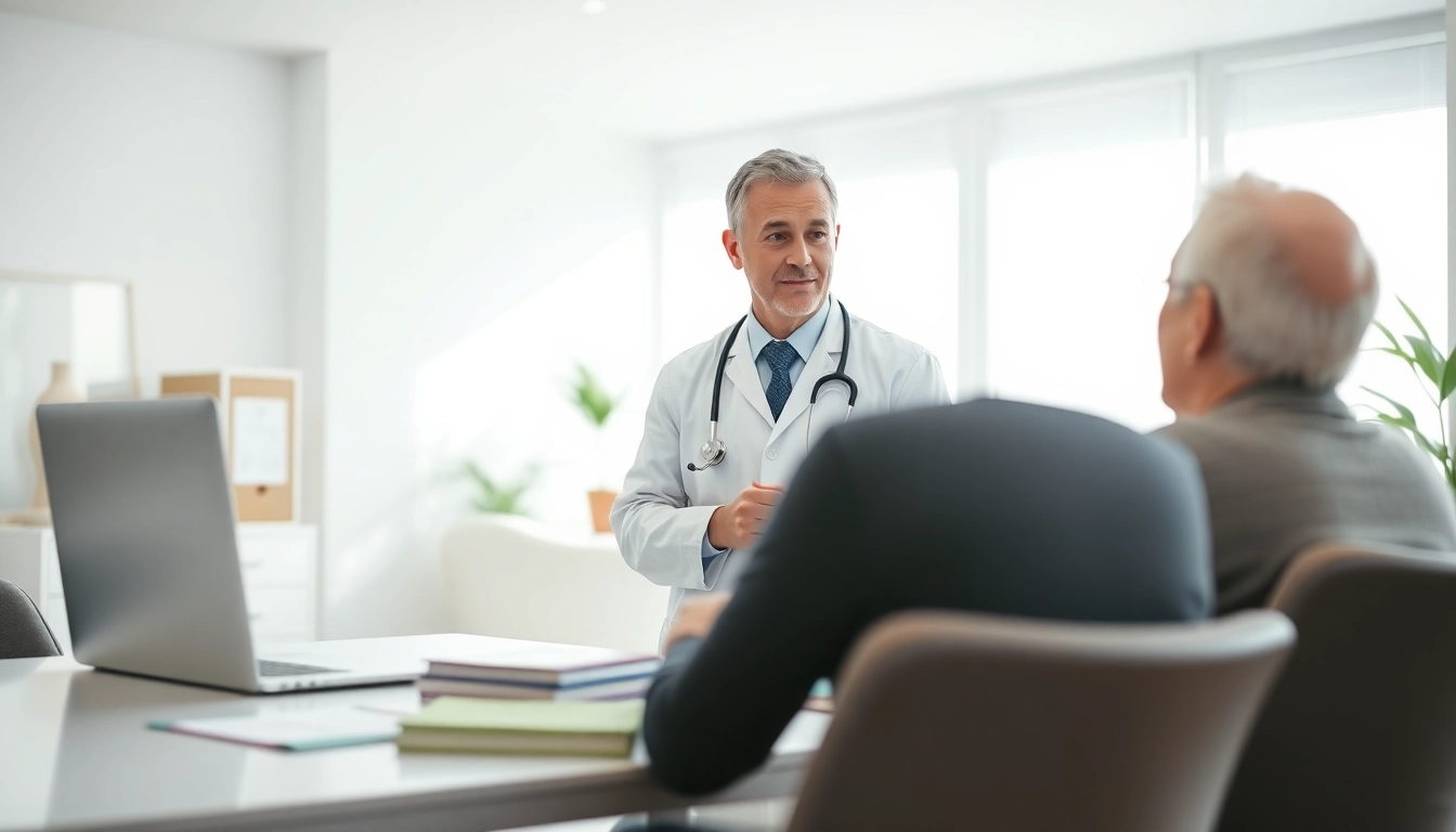 Engaging conversation with a private GP in a professional healthcare setting.