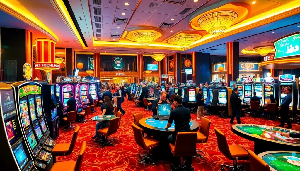 คาสิโนที่มีผู้เล่นมากมายสนุกกับเกมโต๊ะและสล็อตในบรรยากาศที่สดใส