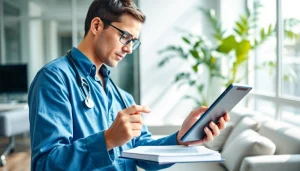 Analyze data with a healthcare practitioner at https://www.medexdtc.com in a bright office.