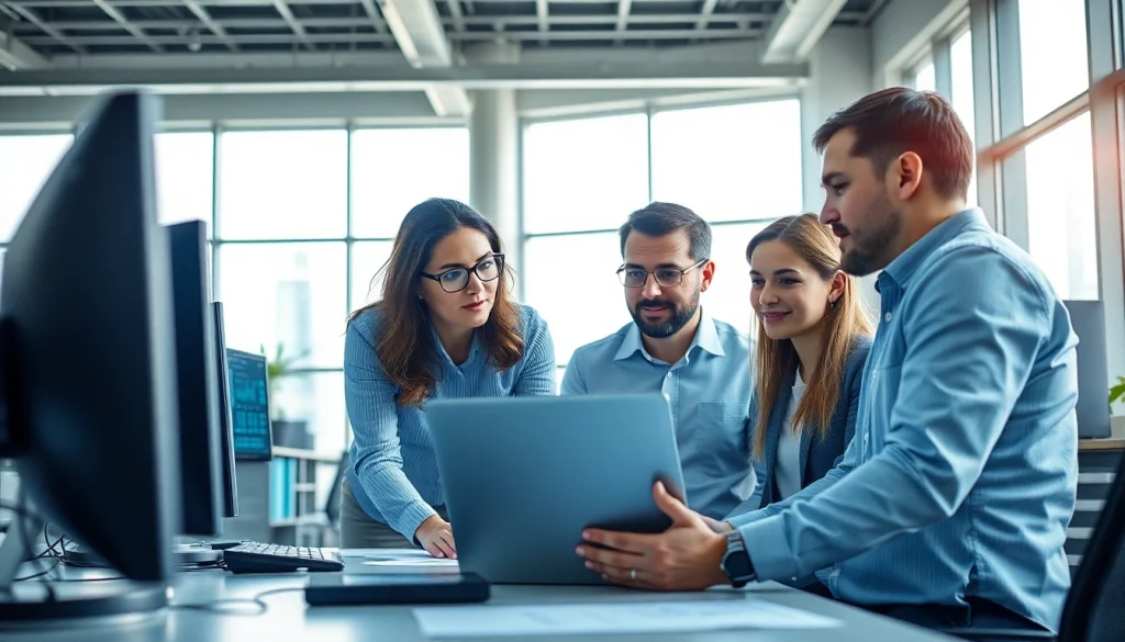 Engaged team discussing Managed Services Fredericksburg in a modern office.