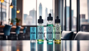 Oxva Liquid Flasche in stilvollem Setting beleuchtet, um eine Frische und Qualität darzustellen.