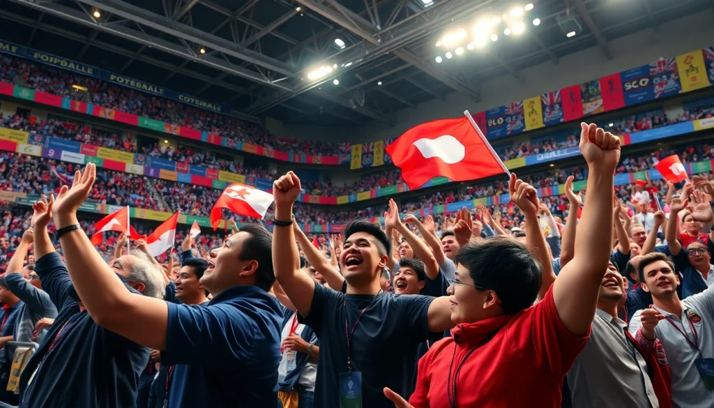 스포츠중계 중 열광하는 팬들이 있는 생생한 경기장 풍경