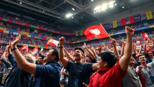 스포츠중계 중 열광하는 팬들이 있는 생생한 경기장 풍경