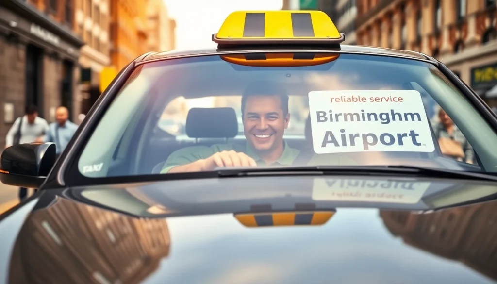 Book a taxi Nottingham to Birmingham Airport with a friendly driver waiting by the car.