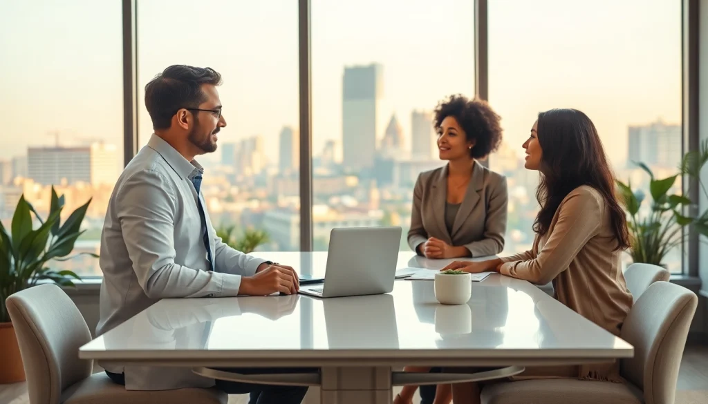 Financial advisor assisting clients at an independent wealth management firm San Antonio, creating a welcoming atmosphere.
