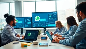 Showcase how WhatsApp API enhances business communication in a collaborative office environment.