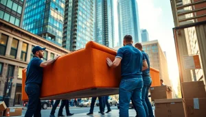 Toronto movers expertly navigating a busy street while lifting furniture into a truck.