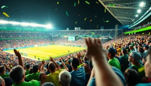 스포츠중계를 즐기는 팬들이 가득 찬 경기장에서 생생한 장면을 담은 이미지