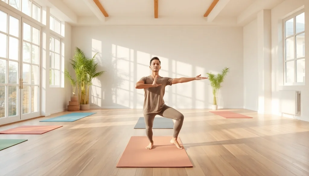 Calculate calories burned with the yoga calories burned calculator in a tranquil yoga studio.