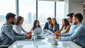 Team strategizing at a startup accounting firm in a modern office.