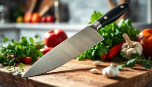 Prepare exquisite meals with a sharp chef’s knife NZ laid on a wooden board with fresh ingredients.