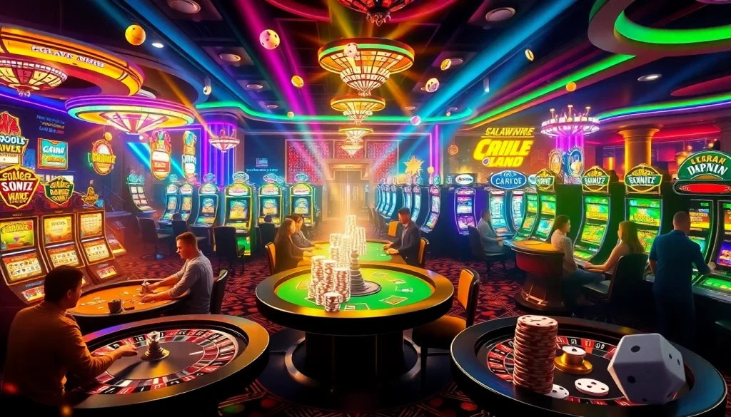 Experience the thrill of KJC AC 2 at an exciting casino scene featuring tables, cards, and slot machines.