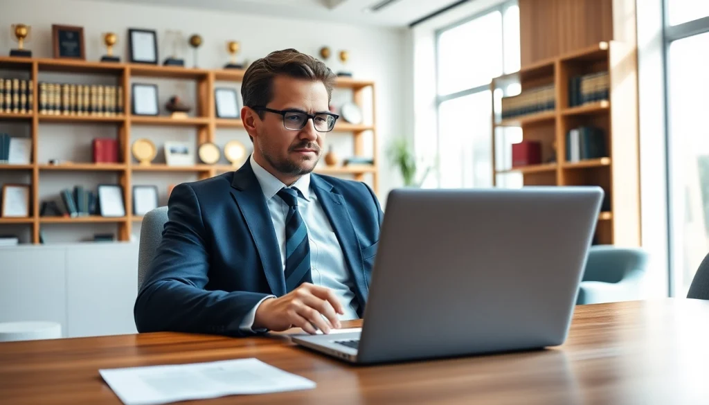 Engaging portrayal of an attorney at https://www.expertlawattorneys.com in a modern office setting.