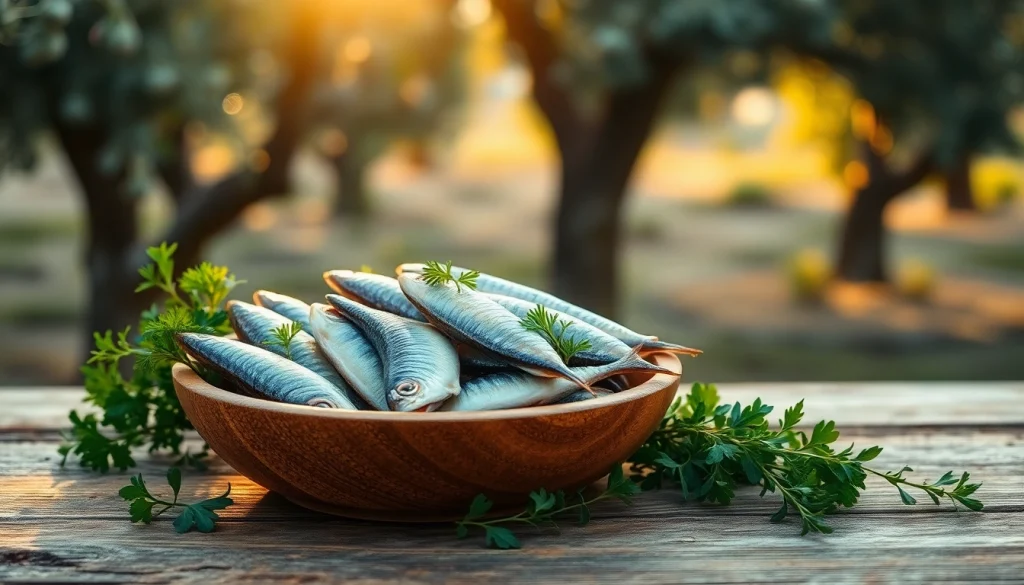 Delicious sardianas en aceite de oliva freshly prepared in a bowl with aromatic herbs.