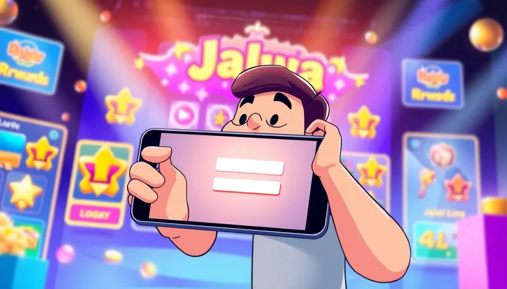 Jalwa game login screen showing a user enthusiastic about accessing their gaming rewards.