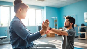 Engaged patient receiving personal attention during Health in Motion Rehabilitation session.