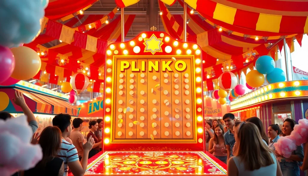 Players engaging with the thrilling plinko game at a vibrant carnival.