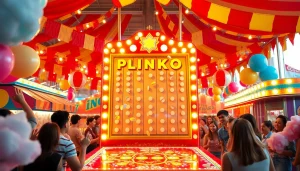 Players engaging with the thrilling plinko game at a vibrant carnival.