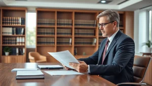 Engaged Florida lawyer reviewing legal documents at https://www.aafloridalawyer.com office.